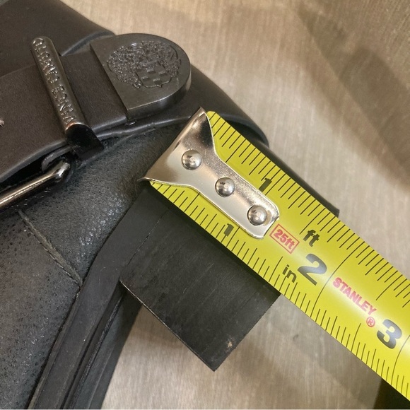 VINCE CAMUTO Sz 7.5 Grey Buckle  Stacked Heel Almond Toe Western Vibe Booties - Picture 9 of 14